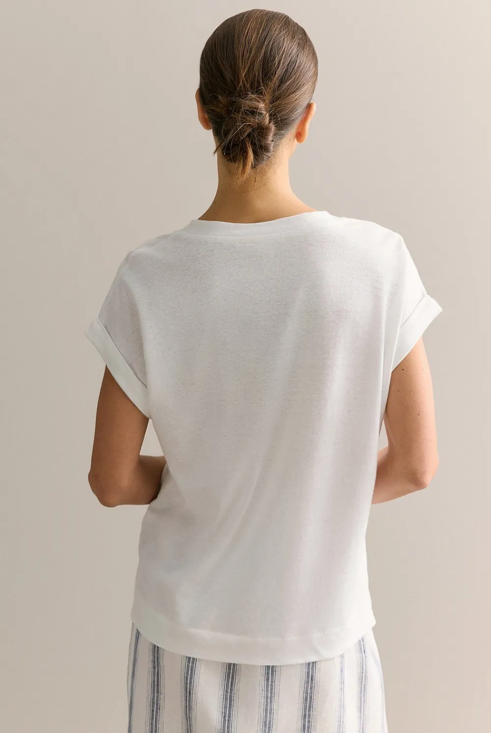 T-shirts & Tops>Trenery Linen Cotton V Neck T-shirt White