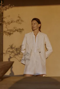 Shorts|The Linen Edit>Trenery Linen Dot Stripe Belted Short White