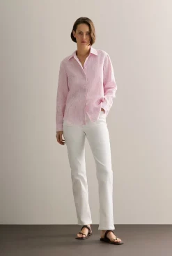 Shirts|The Linen Edit>Trenery Linen End On End Stripe Shirt Fuchsia
