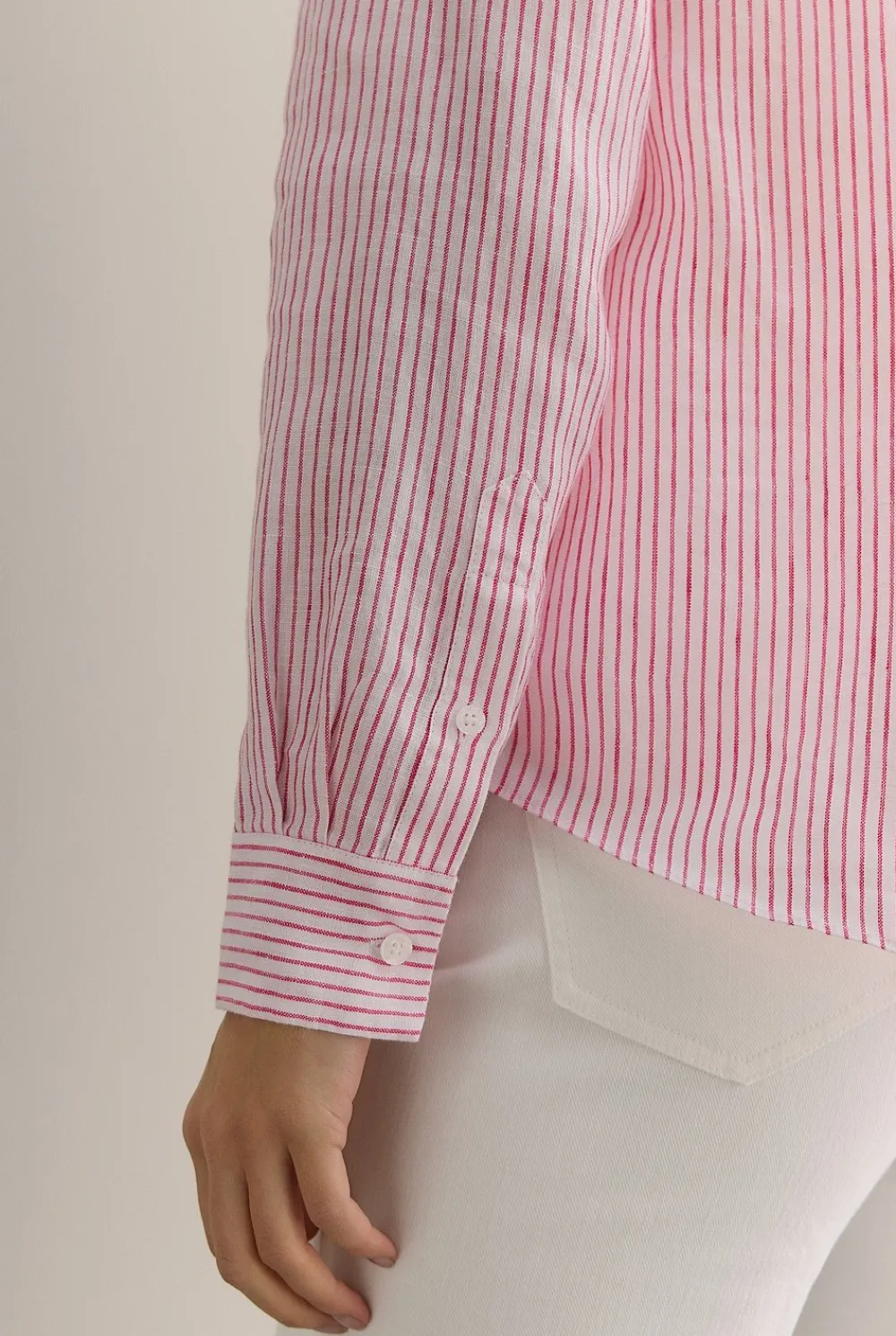 Shirts|The Linen Edit>Trenery Linen End On End Stripe Shirt Fuchsia