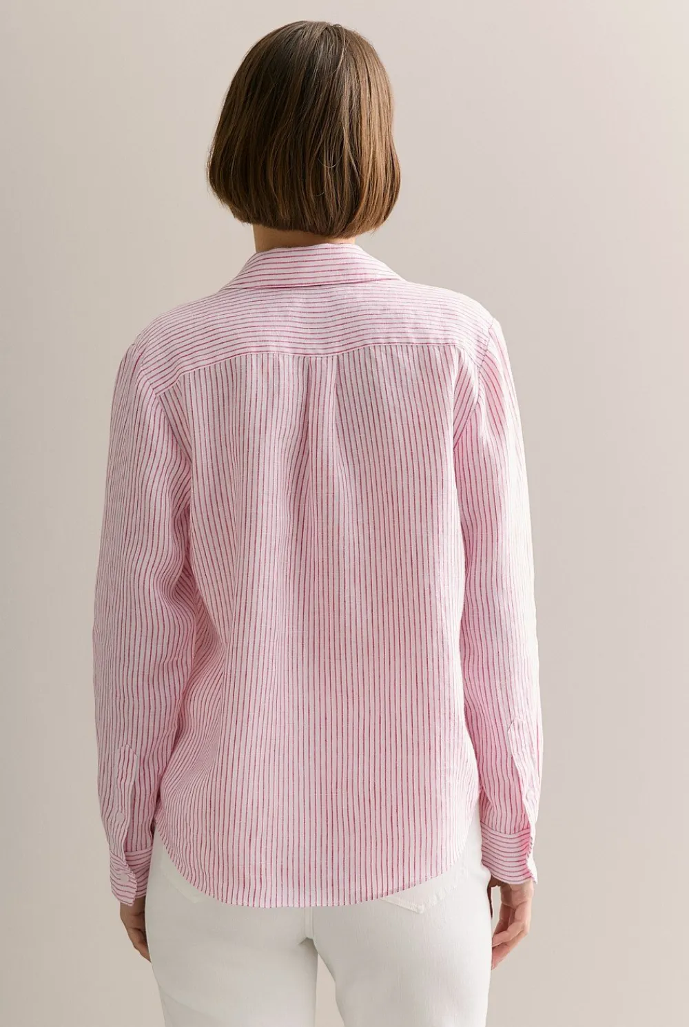 Shirts|The Linen Edit>Trenery Linen End On End Stripe Shirt Fuchsia
