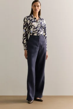Shirts>Trenery Linen Floral Classic Shirt NightSky