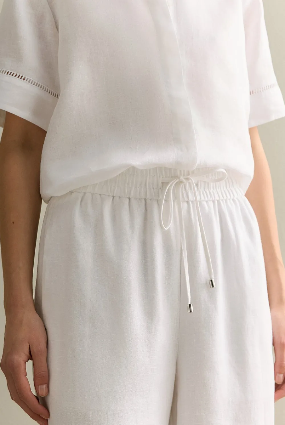 Pants|The Linen Edit>Trenery Linen Ladder Stitch Detail Pull On Pant White