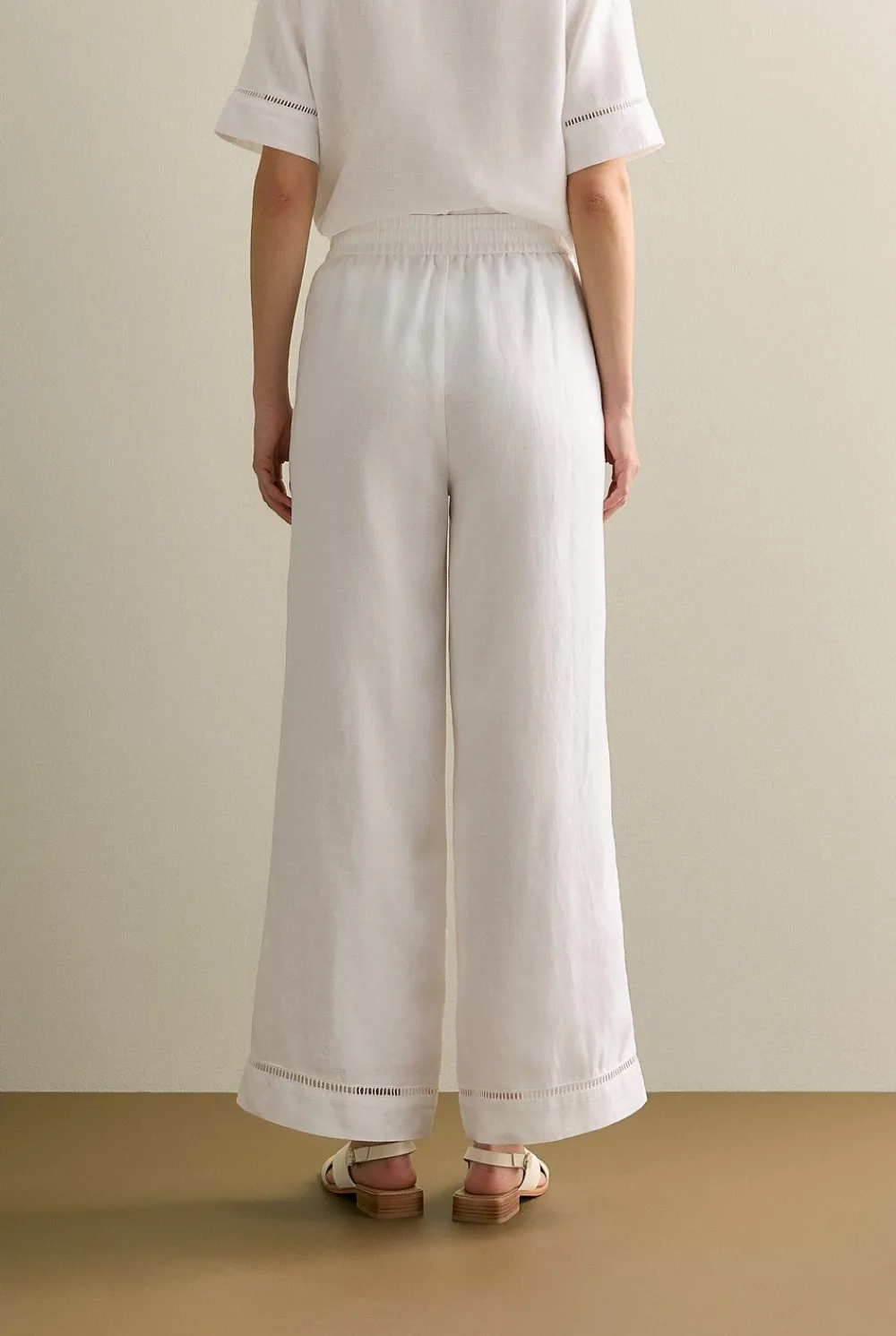 Pants|The Linen Edit>Trenery Linen Ladder Stitch Detail Pull On Pant White