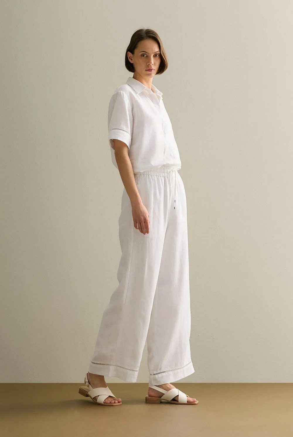 Pants|The Linen Edit>Trenery Linen Ladder Stitch Detail Pull On Pant White