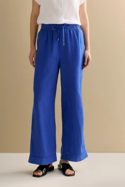 The Linen Edit>Trenery Linen Ladder Stitch Detail Pull On Pant Cobalt