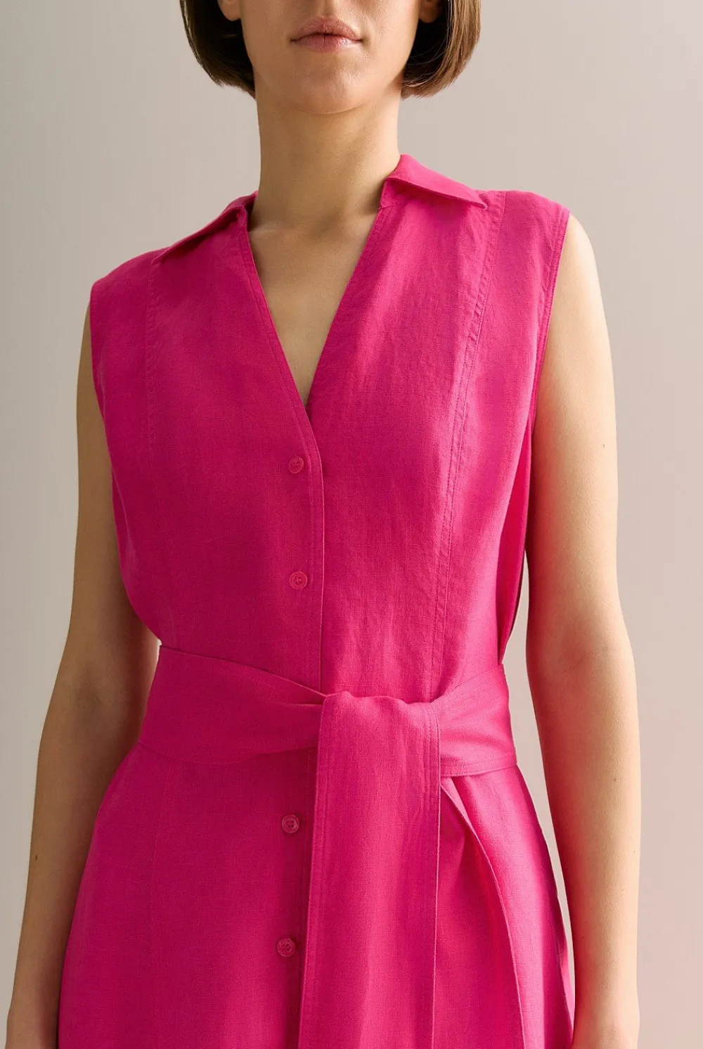 Dresses>Trenery Linen Panel Detail Sleeveless Shirt Dress Fuchsia