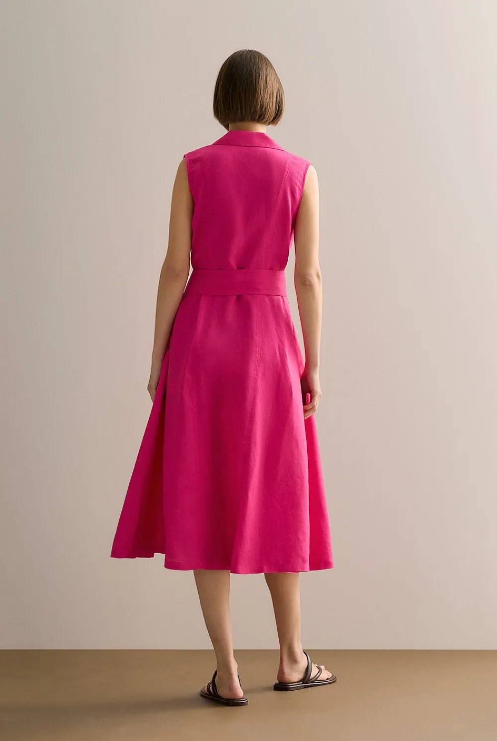 Dresses>Trenery Linen Panel Detail Sleeveless Shirt Dress Fuchsia