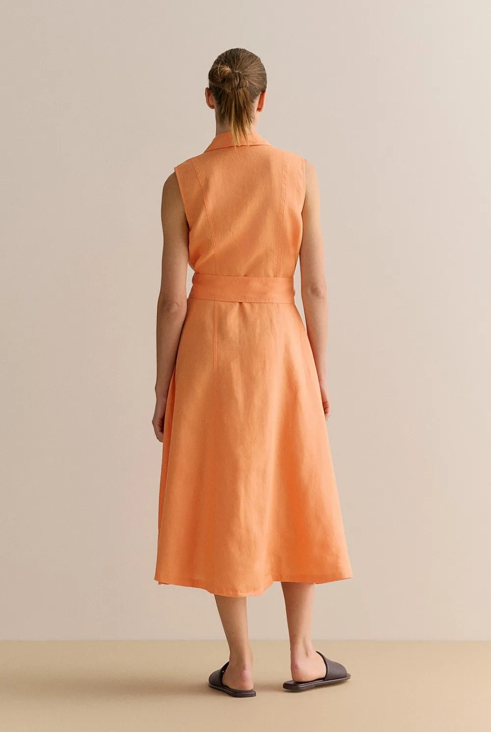 Dresses|Occasion Dresses & Outfits>Trenery Linen Panel Detail Sleeveless Shirt Dress Tangerine
