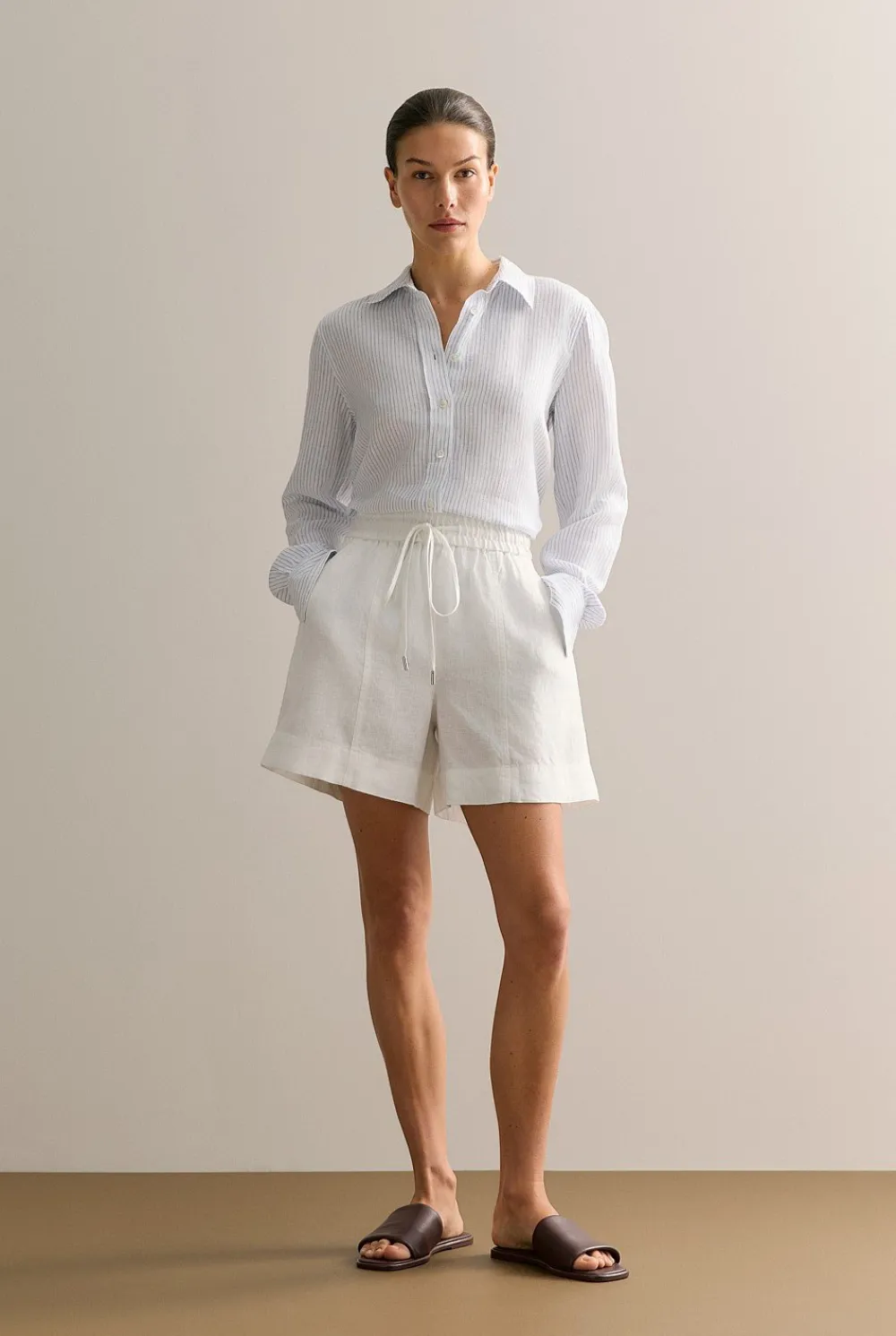 Shorts|The Linen Edit>Trenery Linen Pull On Short White