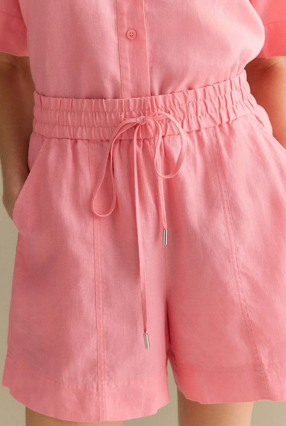 Co-ord Sets|Shorts>Trenery Linen Pull On Short PinkGrenadine