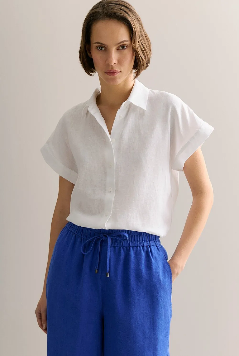 Shirts|The Linen Edit>Trenery Linen Relaxed Cap Sleeve Shirt White