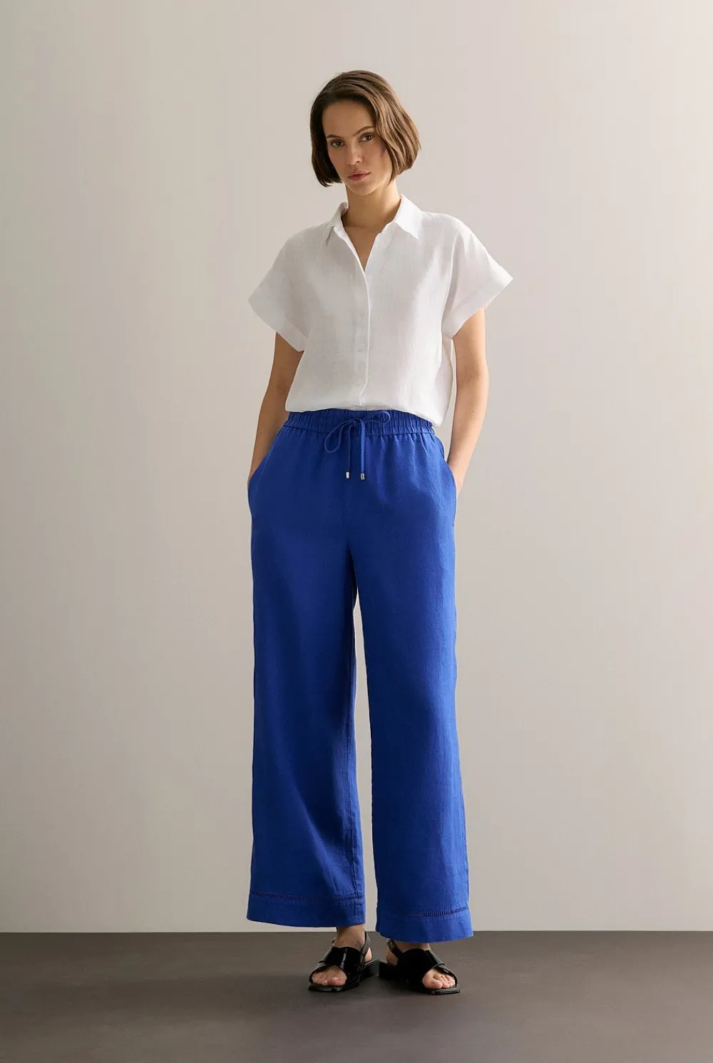 Shirts|The Linen Edit>Trenery Linen Relaxed Cap Sleeve Shirt White