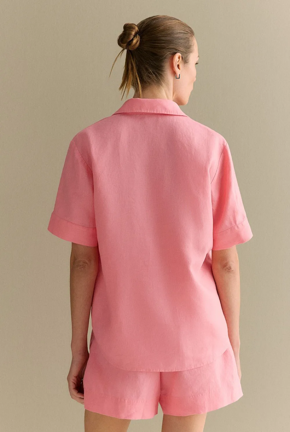 Shirts|Co-ord Sets>Trenery Linen Relaxed Short Sleeve Shirt PinkGrenadine