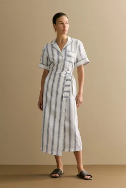 Shirts|The Linen Edit>Trenery Linen Shadow Stripe Camp Shirt White
