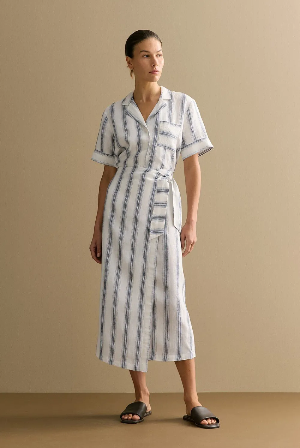 Shirts|The Linen Edit>Trenery Linen Shadow Stripe Camp Shirt White
