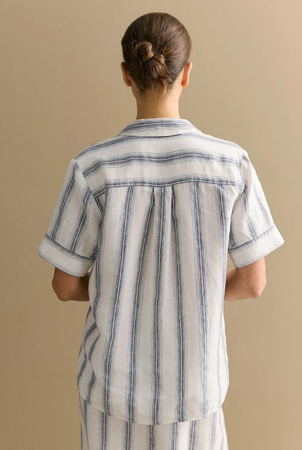 Shirts|The Linen Edit>Trenery Linen Shadow Stripe Camp Shirt White