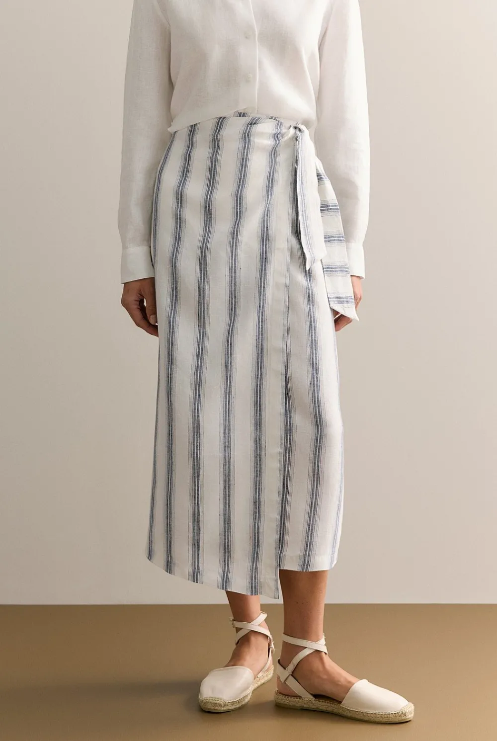 Skirts|Occasion Dresses & Outfits>Trenery Linen Shadow Stripe Wrap Detail Skirt White