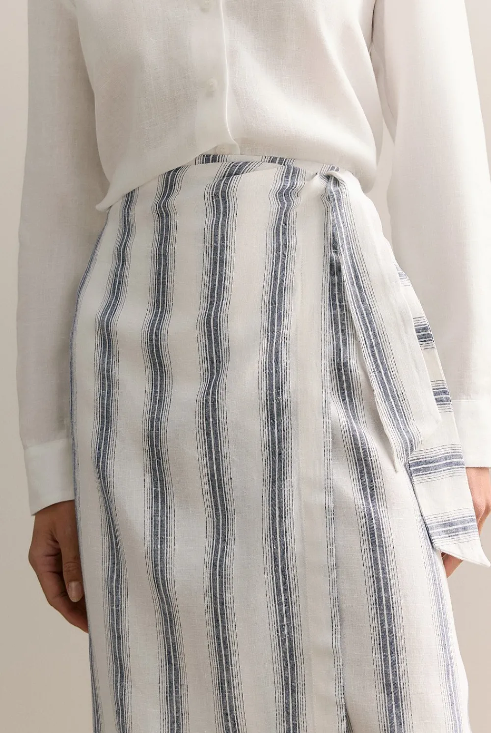 Skirts|Occasion Dresses & Outfits>Trenery Linen Shadow Stripe Wrap Detail Skirt White