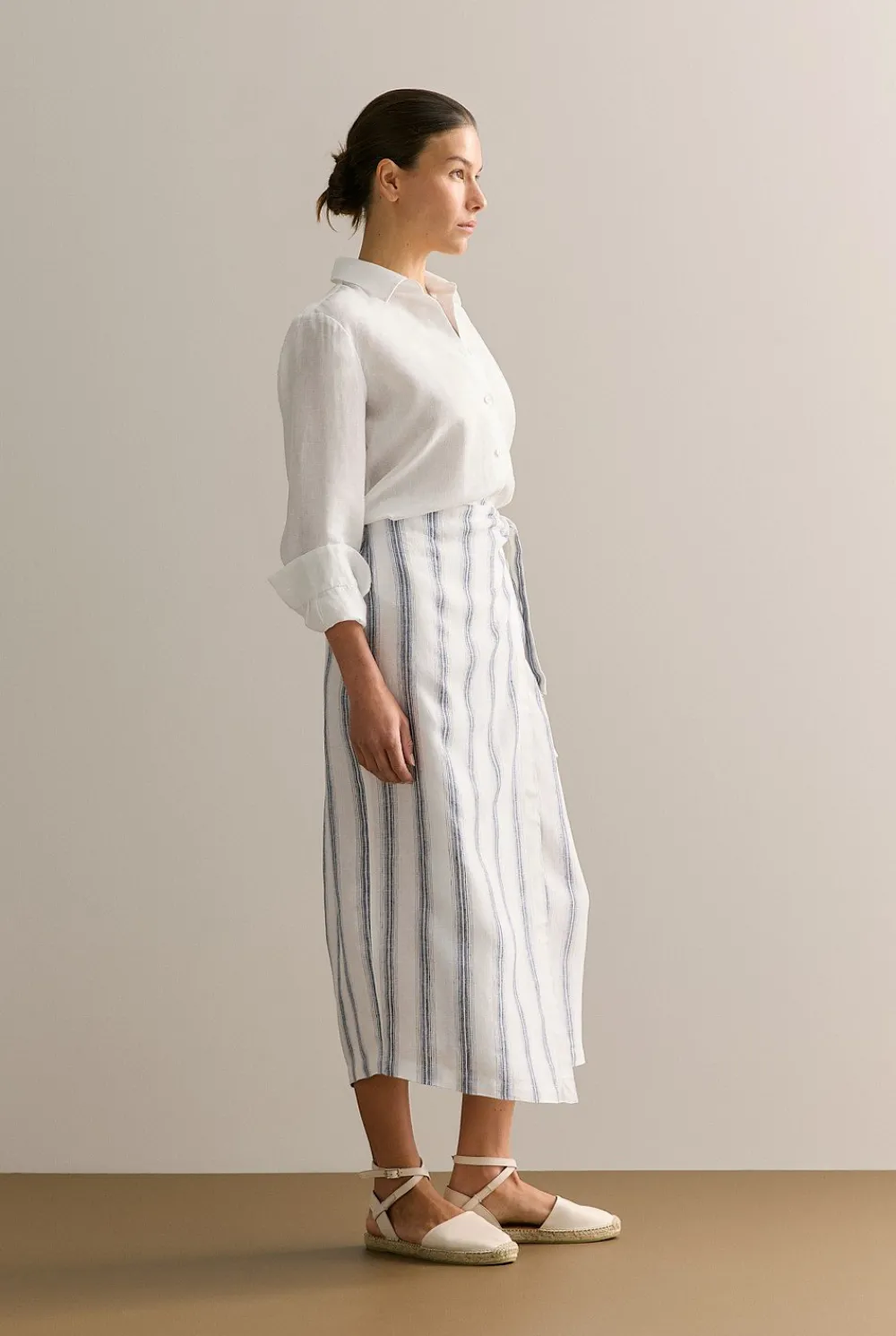 Skirts|Occasion Dresses & Outfits>Trenery Linen Shadow Stripe Wrap Detail Skirt White