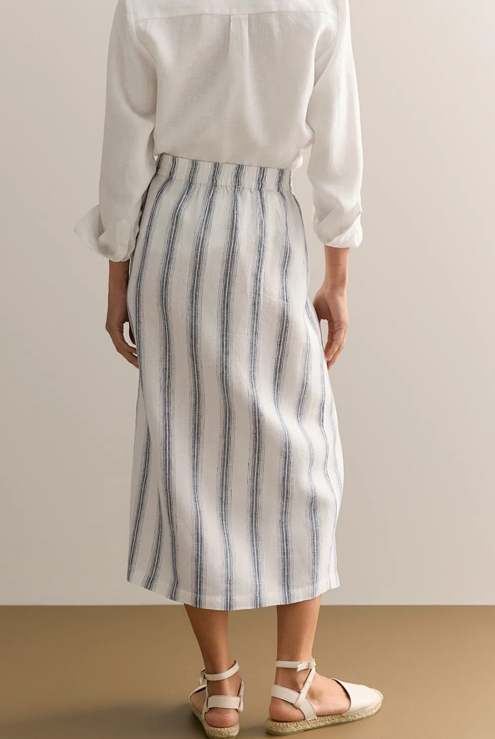 Skirts|Occasion Dresses & Outfits>Trenery Linen Shadow Stripe Wrap Detail Skirt White