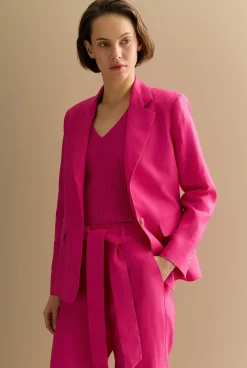 Outerwear>Trenery Linen Single Breasted Blazer Fuchsia