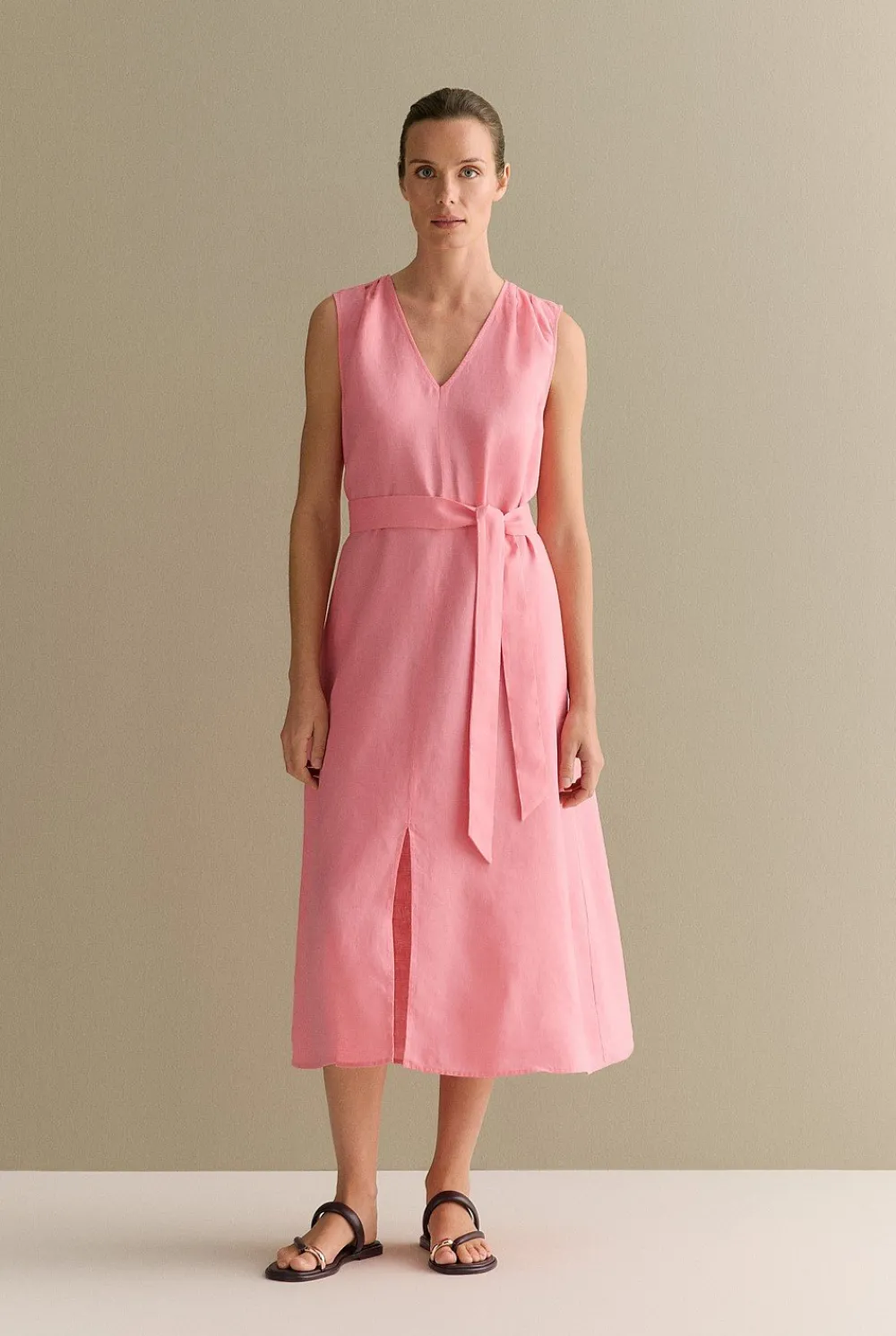 Dresses|Occasion Dresses & Outfits>Trenery Linen Split Front Sleeveless Dress PinkGrenadine