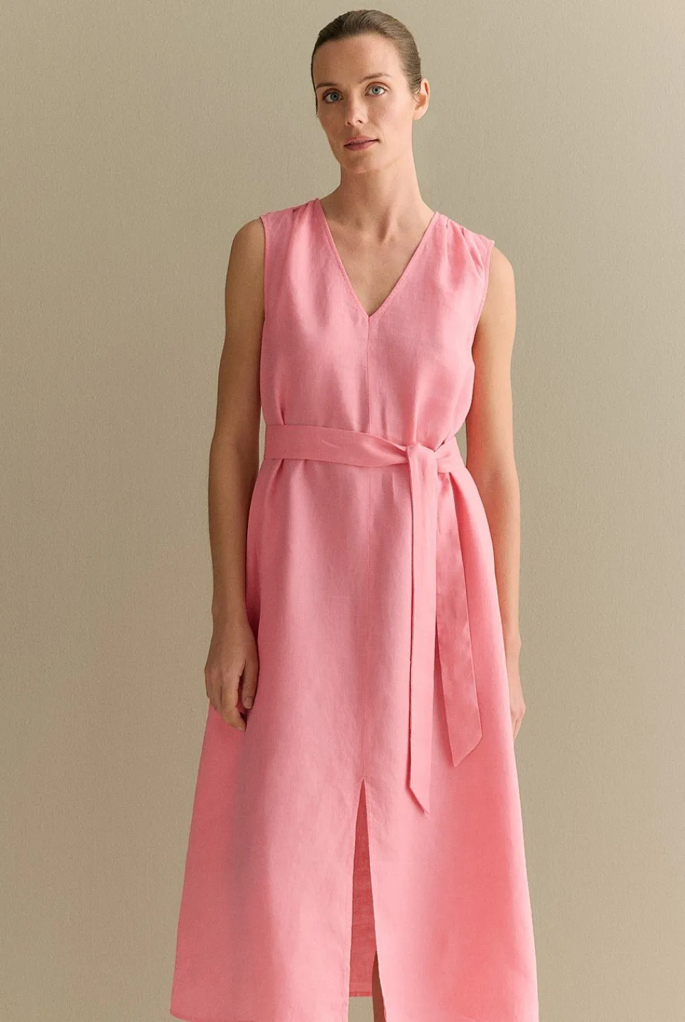 Dresses|Occasion Dresses & Outfits>Trenery Linen Split Front Sleeveless Dress PinkGrenadine