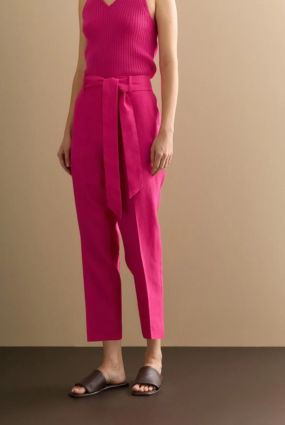 Pants>Trenery Linen Straight Leg Belted Pant Fuchsia