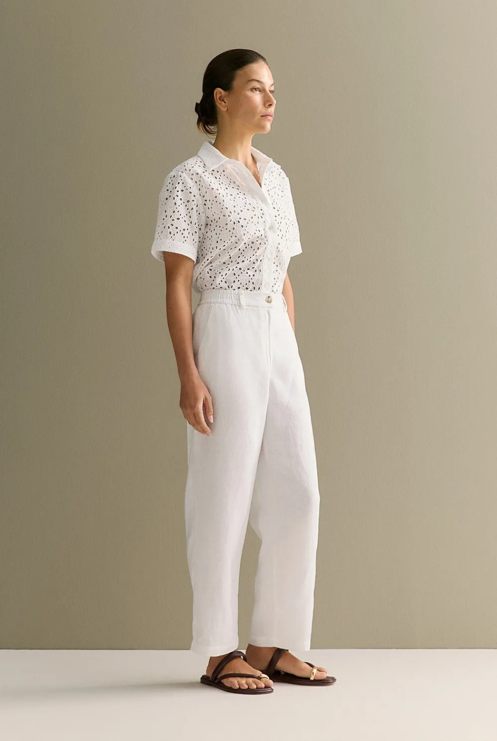 The Linen Edit>Trenery Linen Stretch Waist Pant White