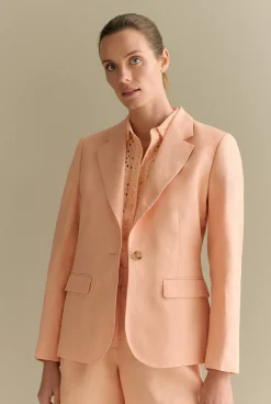 Outerwear|Co-ord Sets>Trenery Linen Twill Notch Lapel Blazer PaleApricot
