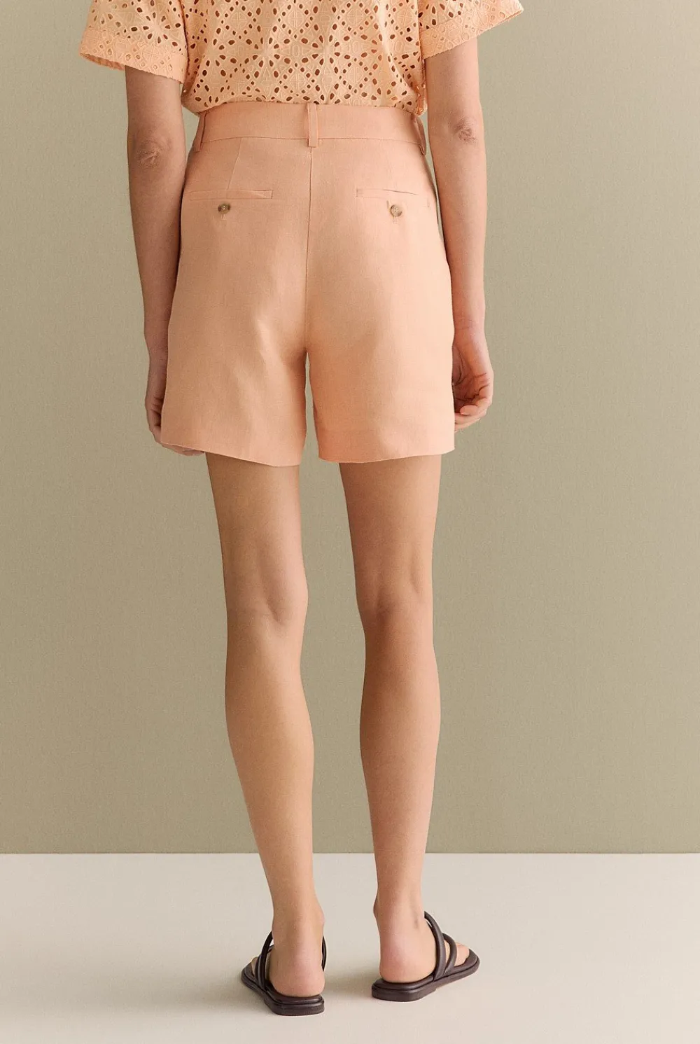 Co-ord Sets|Shorts>Trenery Linen Twill Pleat Detail Short PaleApricot