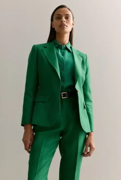 Outerwear>Trenery Linen Twill Single Breasted Blazer Evergreen