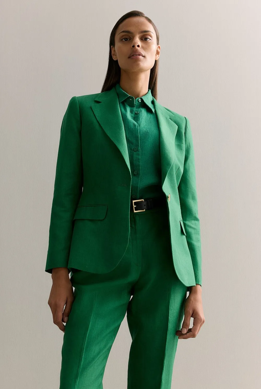 Outerwear>Trenery Linen Twill Single Breasted Blazer Evergreen