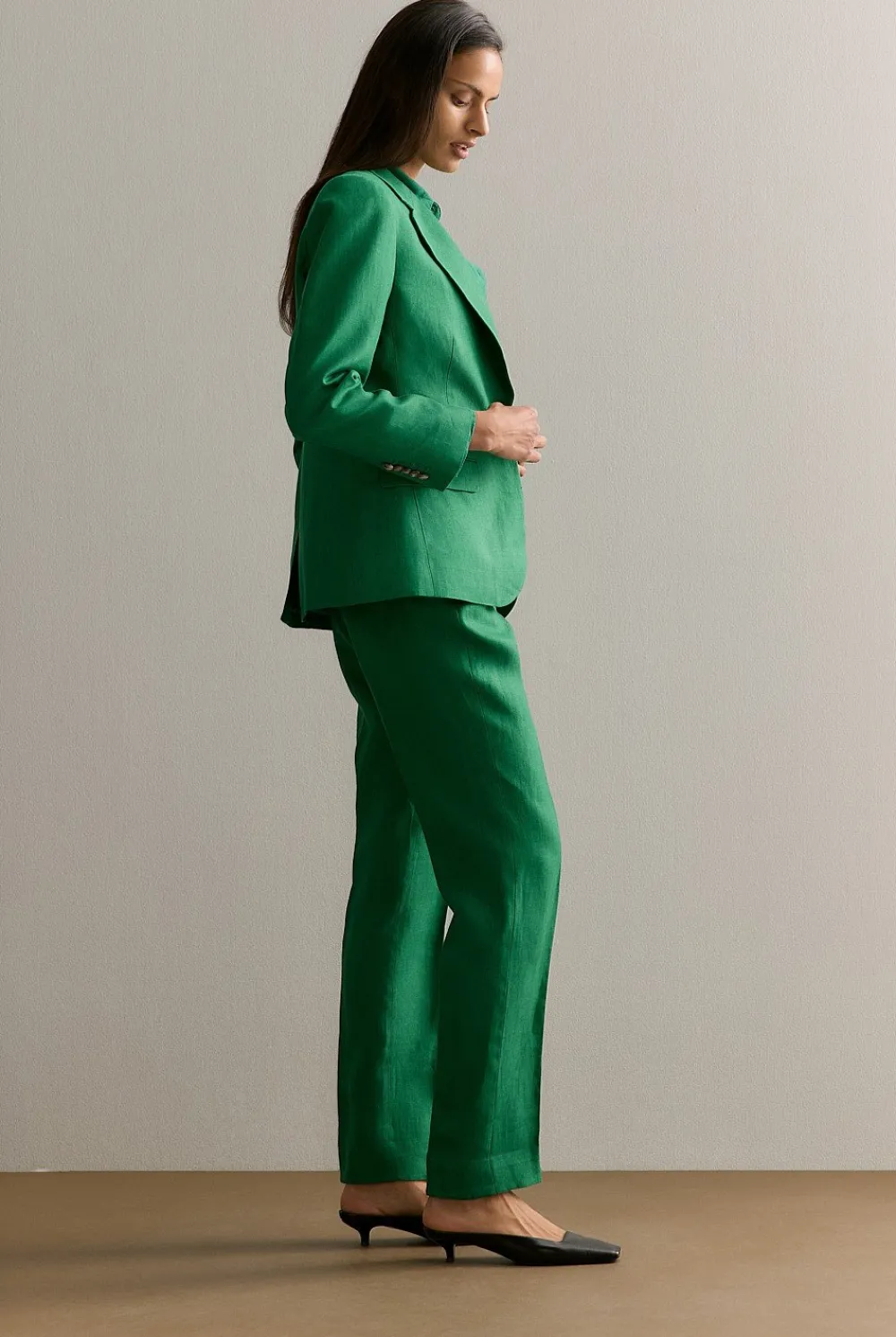 Outerwear>Trenery Linen Twill Single Breasted Blazer Evergreen