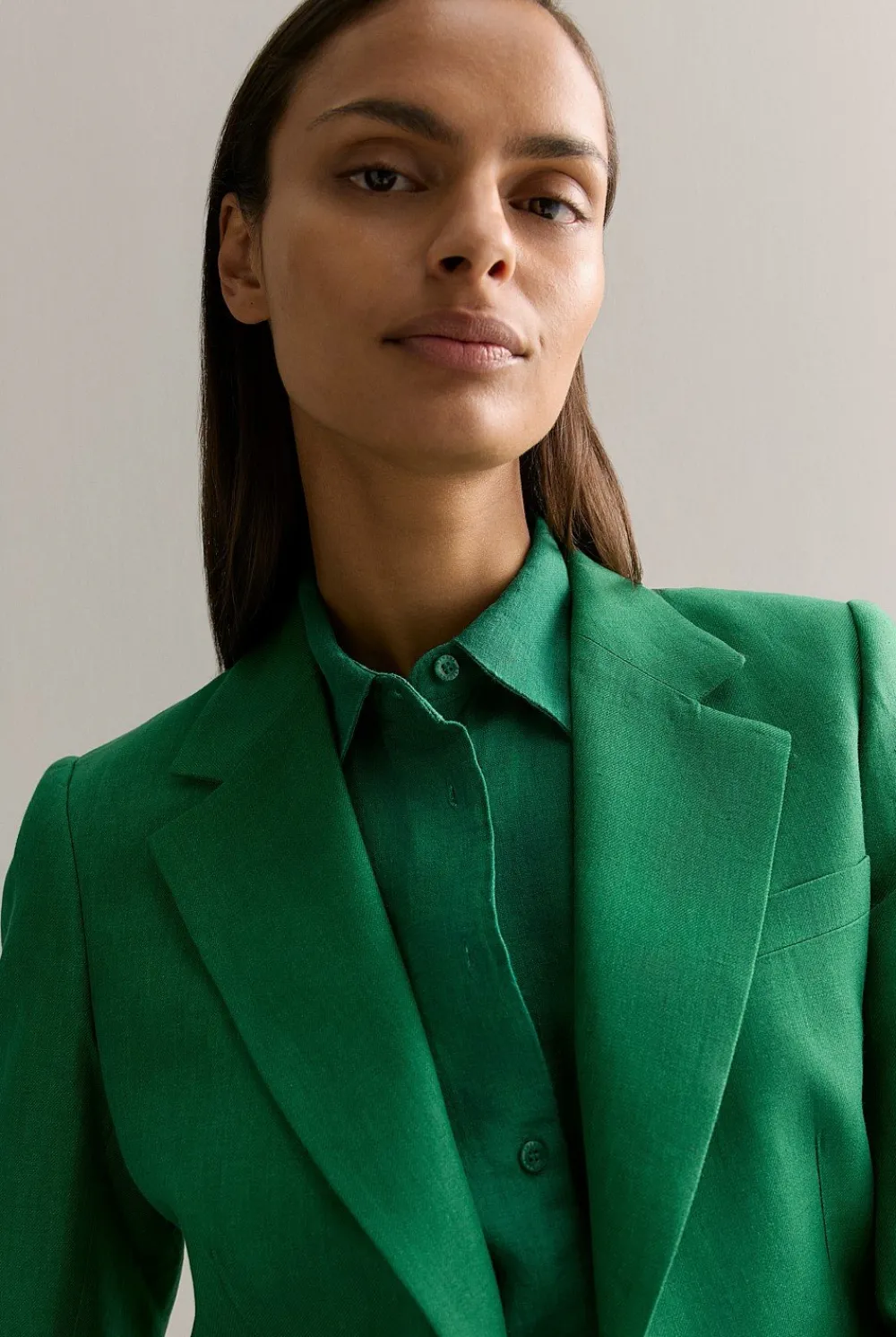 Outerwear>Trenery Linen Twill Single Breasted Blazer Evergreen