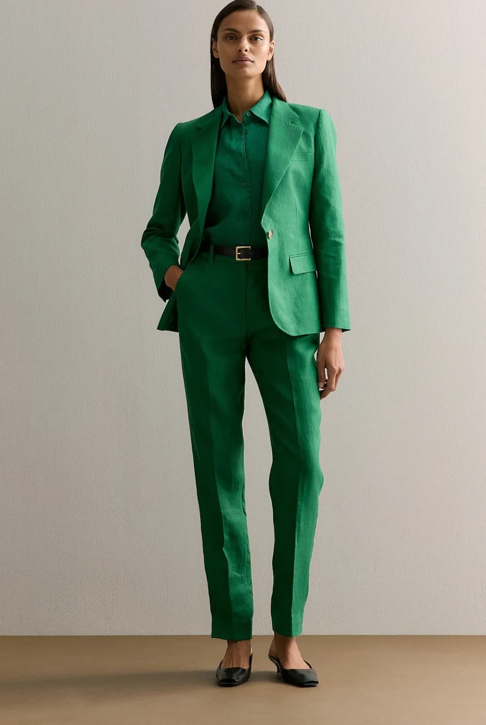 Outerwear>Trenery Linen Twill Single Breasted Blazer Evergreen