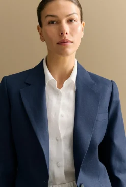 Outerwear|Occasion Dresses & Outfits>Trenery Linen Twill Single Breasted Blazer Navy