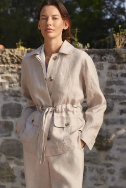 Outerwear|The Linen Edit>Trenery Linen Twill Tie Waist Jacket Pebble