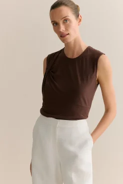 T-shirts & Tops>Trenery Lyocell Jersey Twist Detail Tank Chocolate