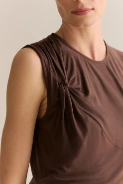 T-shirts & Tops>Trenery Lyocell Jersey Twist Detail Tank Chocolate