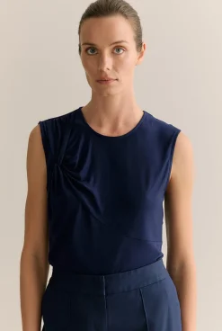 T-shirts & Tops>Trenery Lyocell Jersey Twist Detail Tank Navy