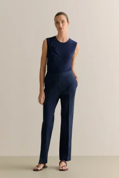 T-shirts & Tops>Trenery Lyocell Jersey Twist Detail Tank Navy