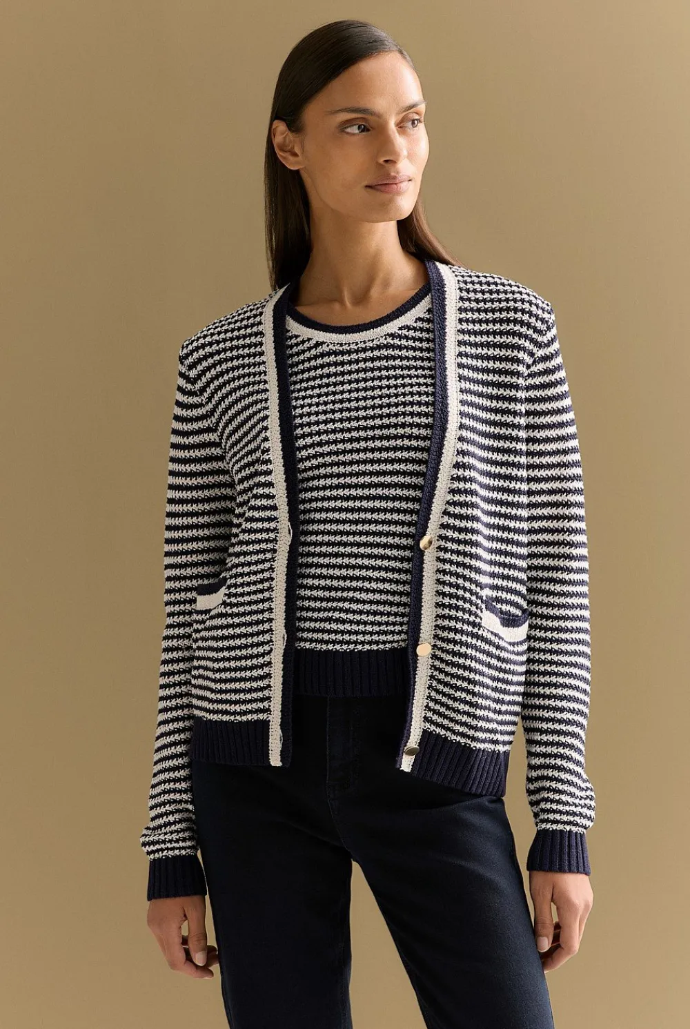 Cardigans>Trenery Mercerised Cotton Knit Stitch Detail Cardigan NightSky