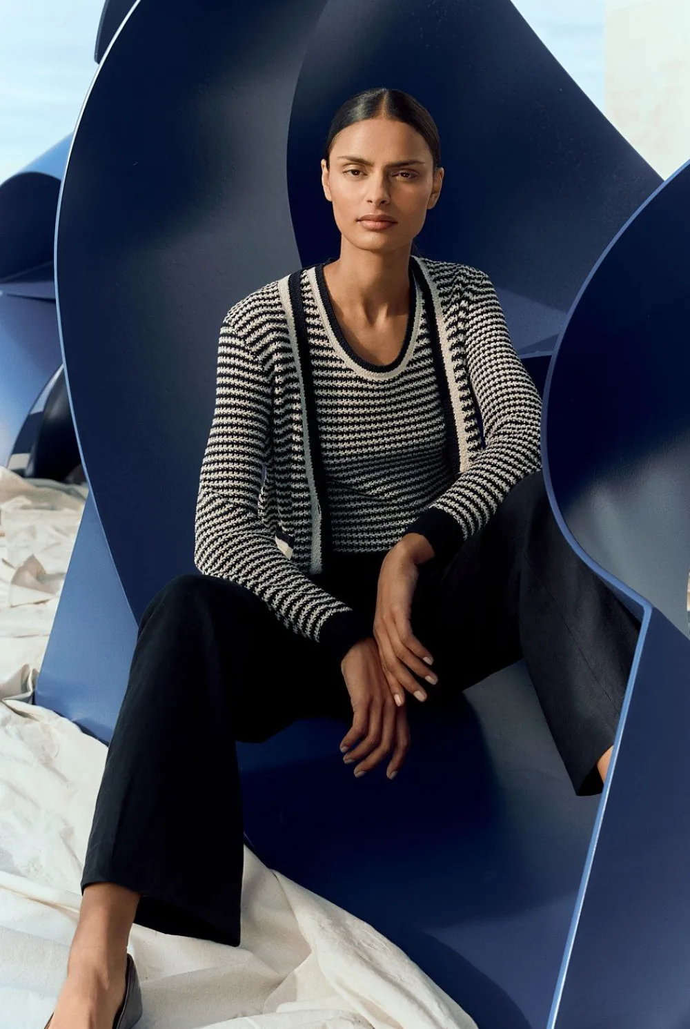 Cardigans>Trenery Mercerised Cotton Knit Stitch Detail Cardigan NightSky