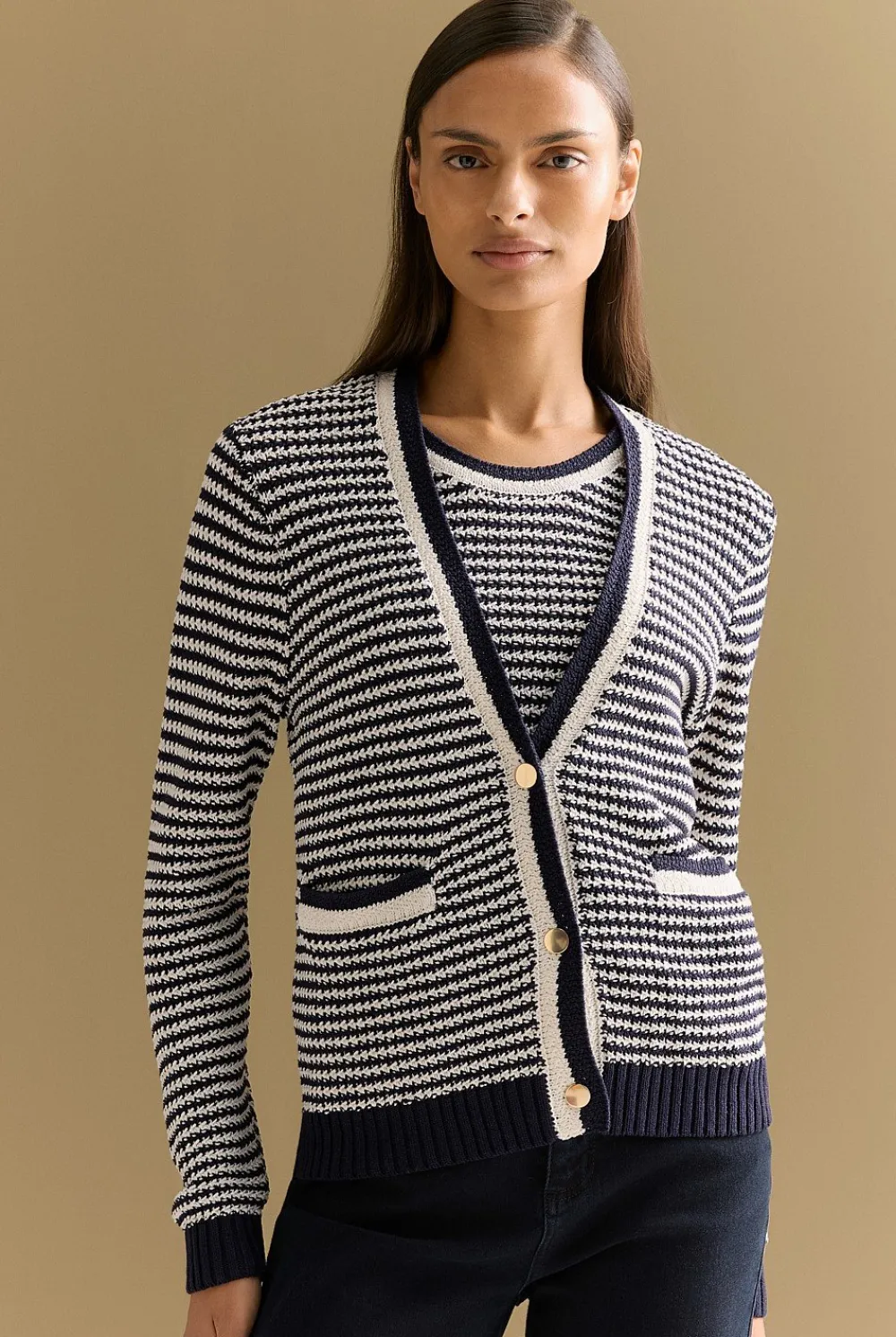 Cardigans>Trenery Mercerised Cotton Knit Stitch Detail Cardigan NightSky