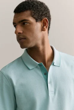 T-shirts|Polo Shirts>Trenery Mercerised Cotton Pique Tipped Polo MineralGreen