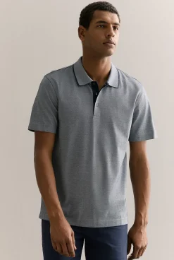 Polo Shirts>Trenery Mercerised Cotton Pique Tipped Polo Navy