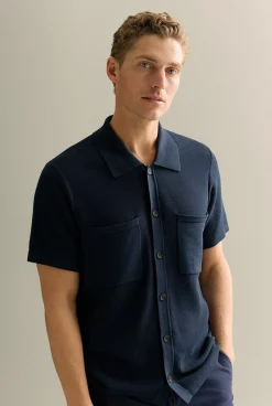 Knitwear>Trenery Mercerised Cotton Shirt Navy