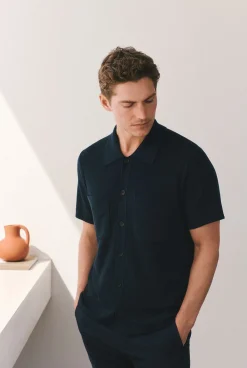 Knitwear>Trenery Mercerised Cotton Shirt Navy
